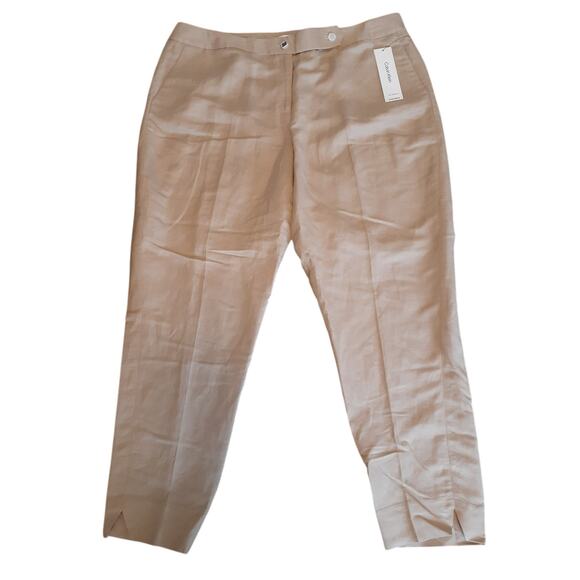 Calvin Klein Linen Blend Beige Tapered Leg Dress Pants 16W NEW Neutral Dressy - Picture 1 of 5